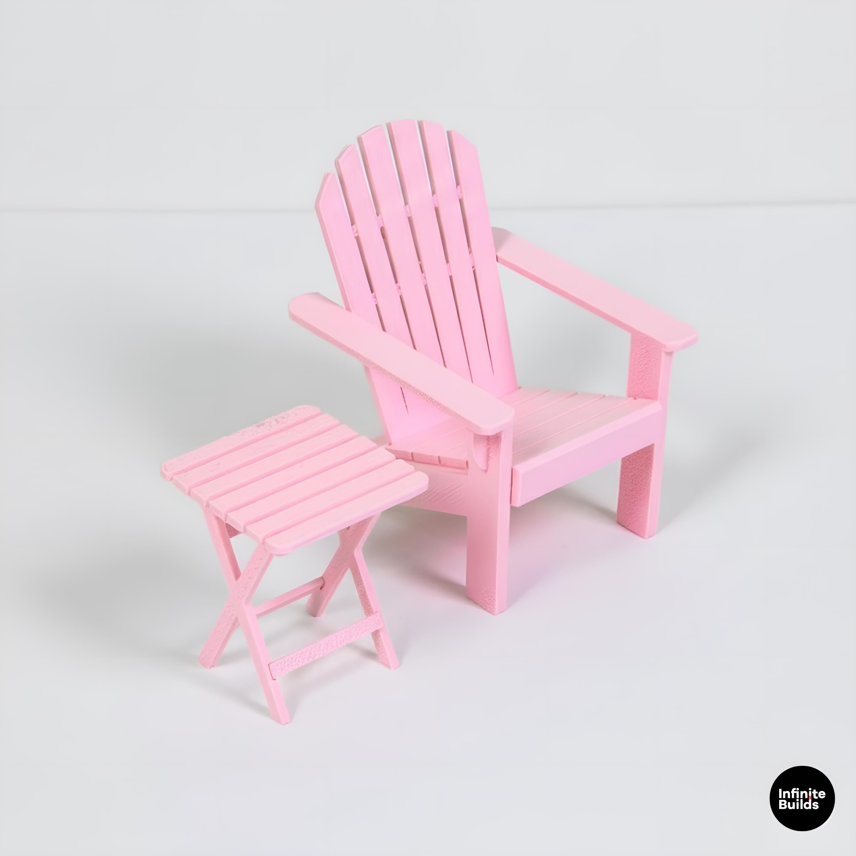 Adirondack Outdoor Chair and Table | Miniature | Dollhouse | 1:12 Scale | Pastel Pop Colors | Desktop Decor