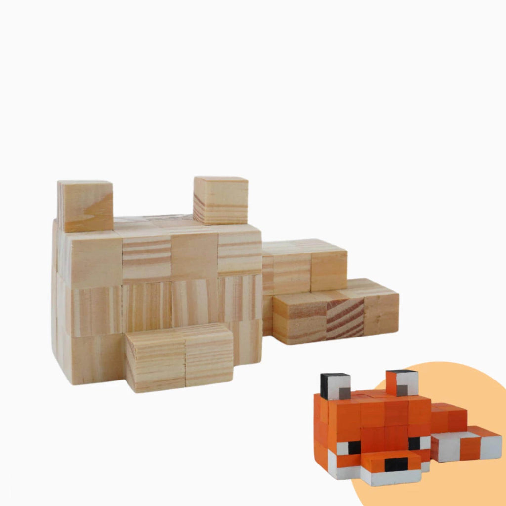 Minecraft Wooden Snow Fox Model & DIY Painting Kit | Handmade Natural Wood Toy, Collectible Gift for Gamers Kids