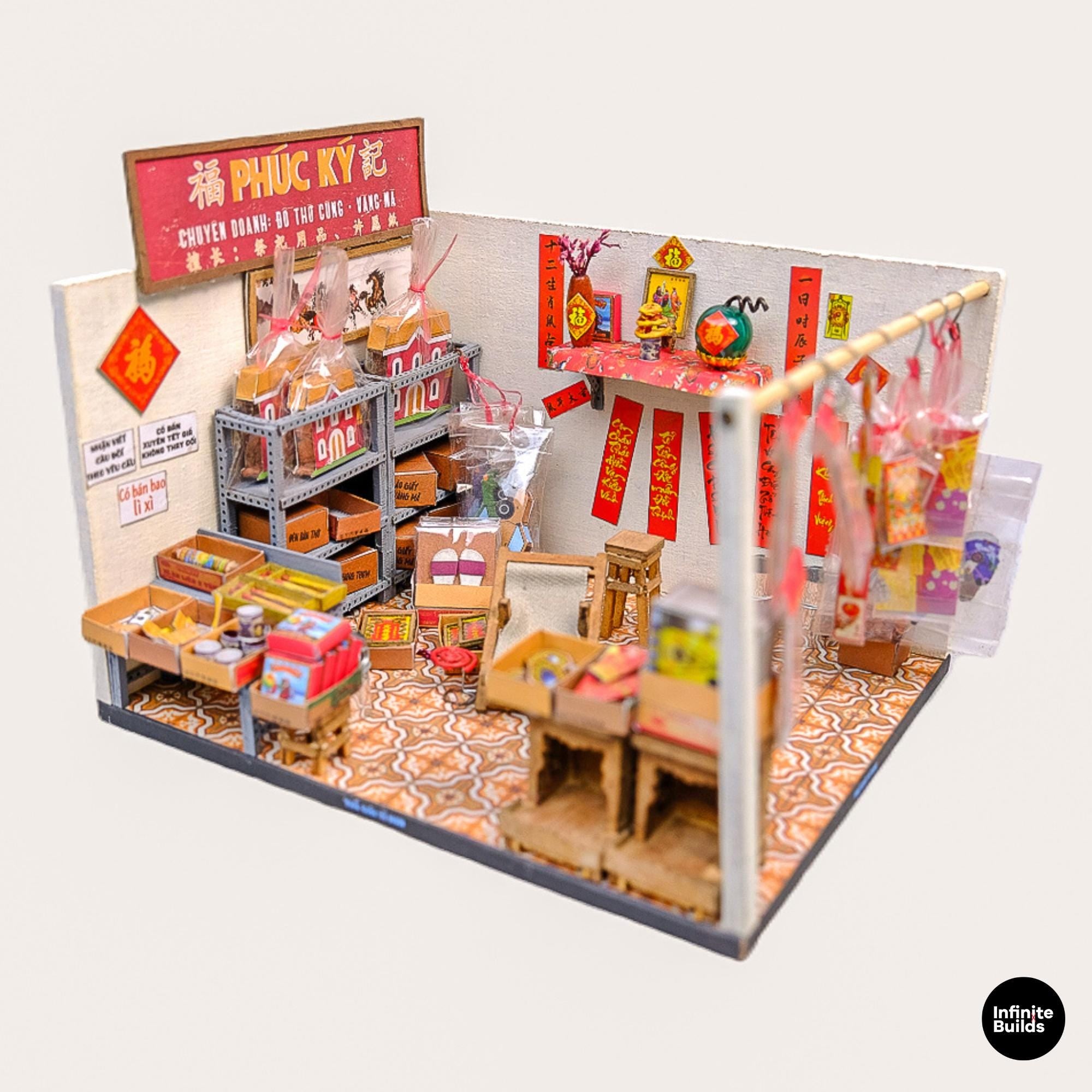 Vietnamese Spirit Money Store Miniature Diorama | Old Saigon Joss Paper Shop | Handmade Vietnam | 1:12 Scale DIY Kit
