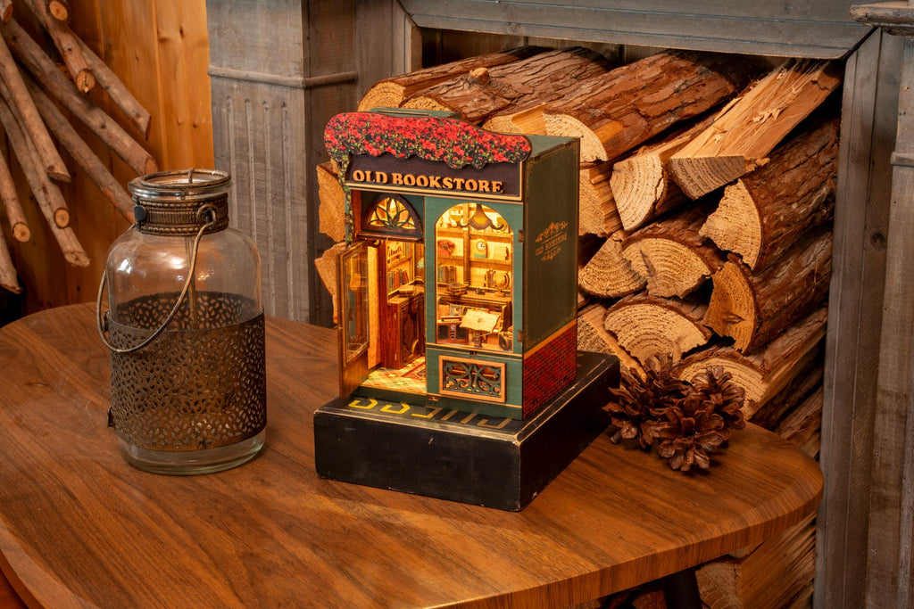 DIY Old Bookstore Book Nook Kit: Handmade Miniature Library with LED