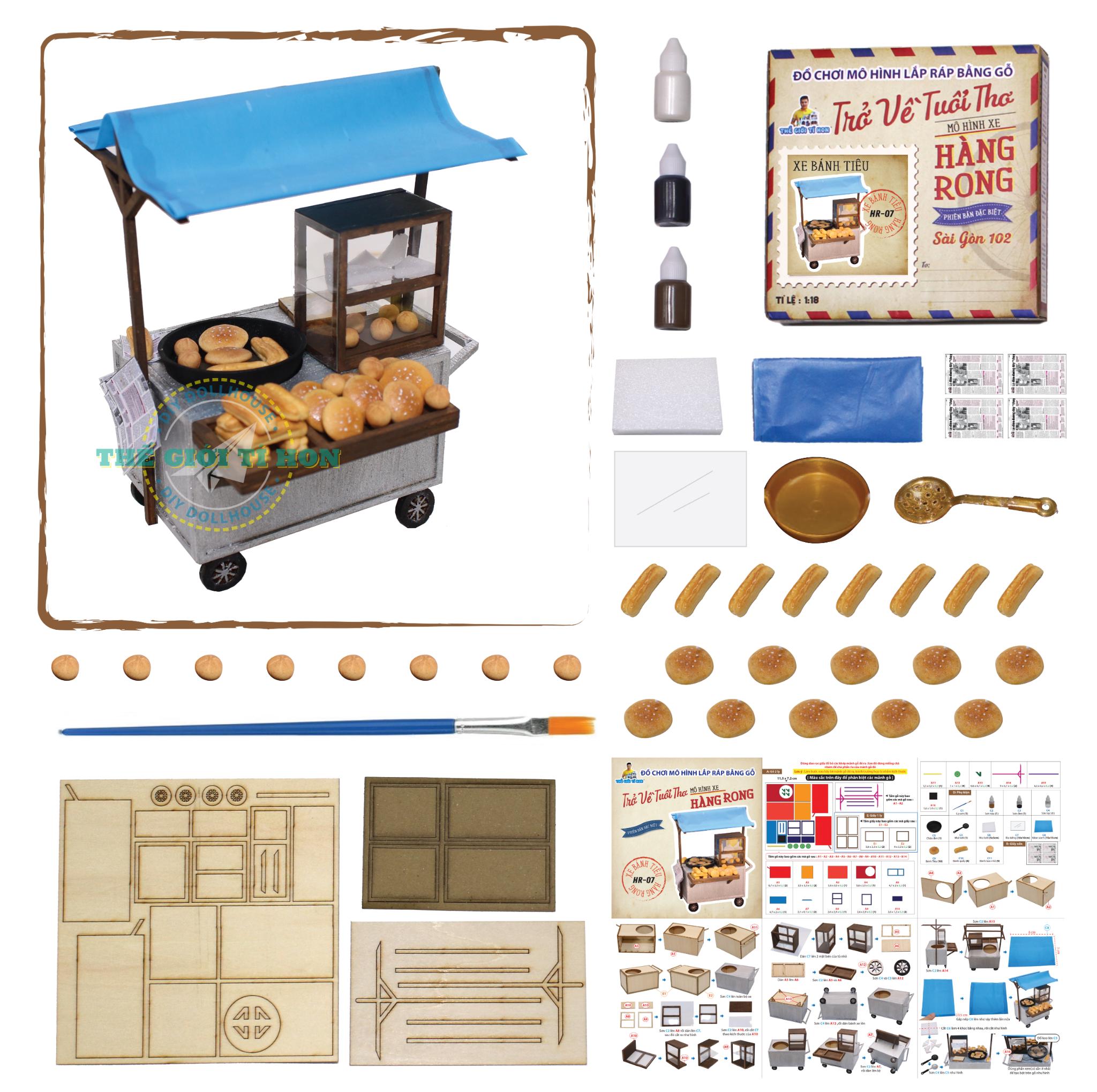 Vietnamese Hollow Donuts Cart DIY Kit: Miniature Dollhouse Model