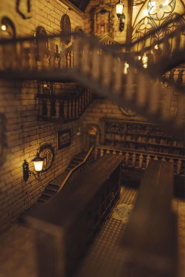 Enchanted Grand Hall Book Nook Kit: DIY Wooden Miniature Library with LED