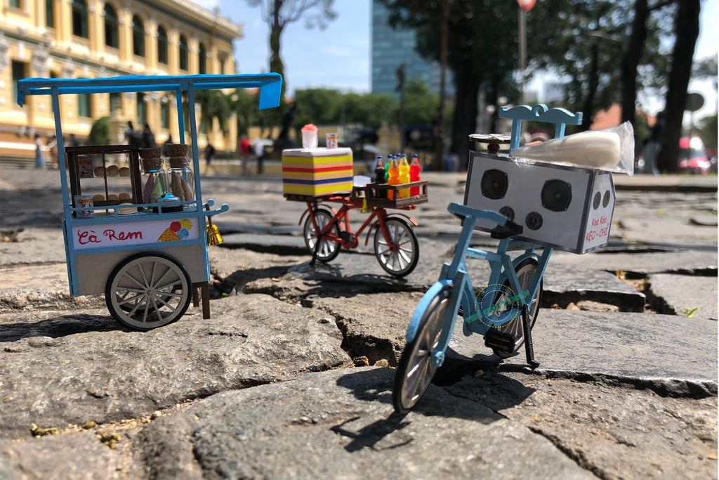 Vietnamese Ice Cream Street Cart DIY Miniature Kit | 1:12 Scale | Wood & Mixed Materials | Dollhouse Decor | Vietnam-Inspired Collectible