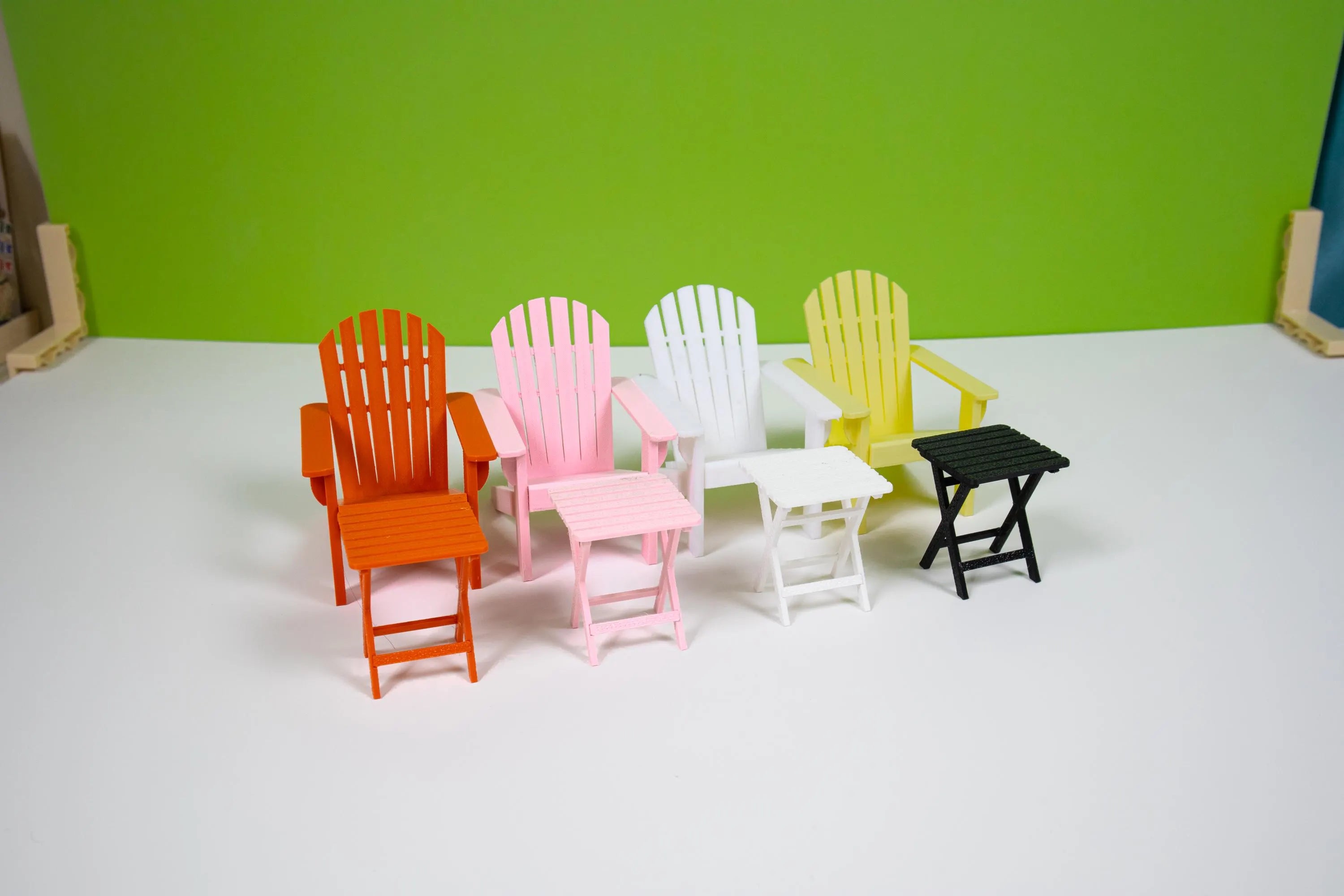 Adirondack Outdoor Chair and Table | Miniature | Dollhouse | 1:12 Scale | Pastel Pop Colors | Desktop Decor
