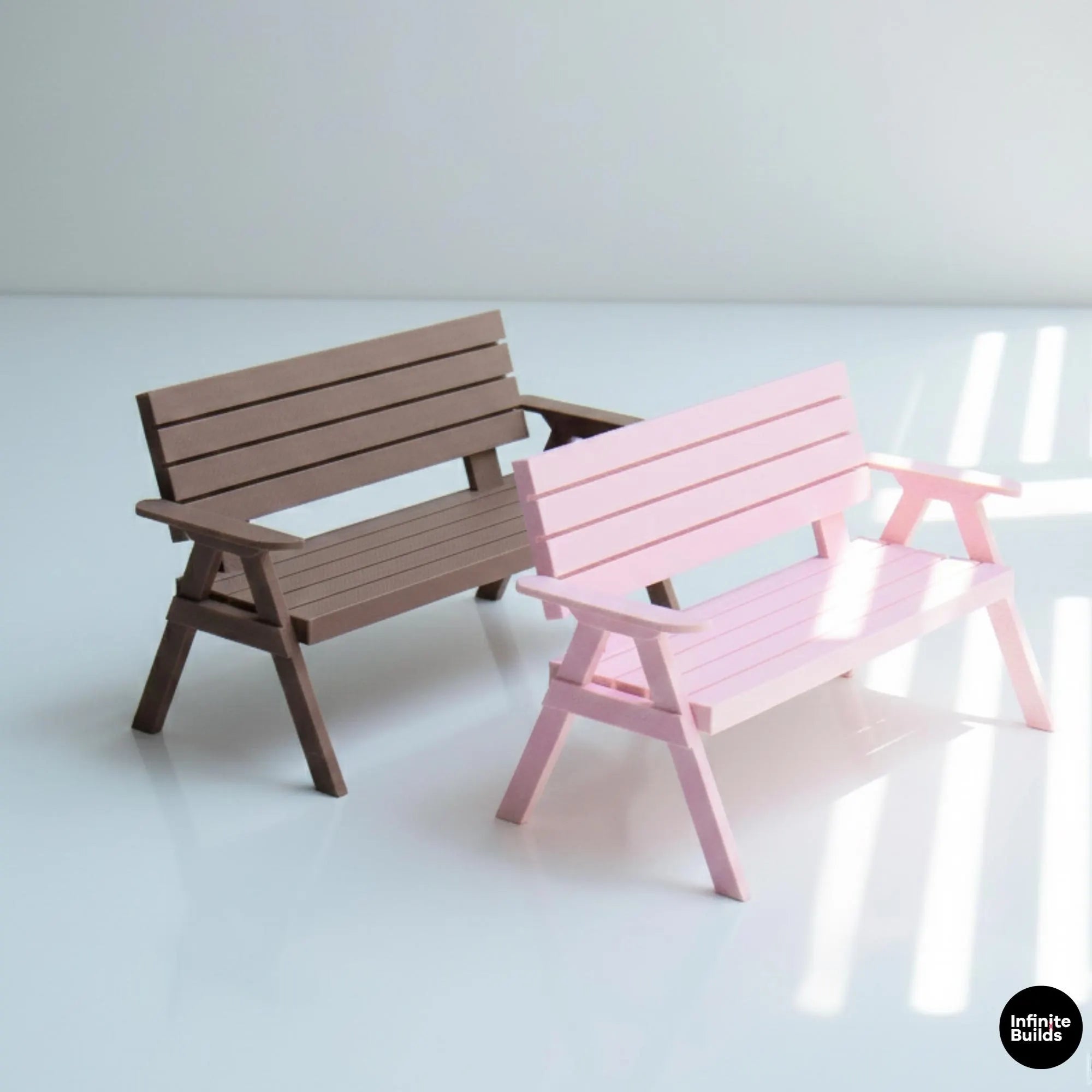 Miniature Bench for Dollhouse | 1:12 Scale Outdoor Garden Furniture | Pink & Brown Dollhouse Bench | Handmade 3D Printed Decor