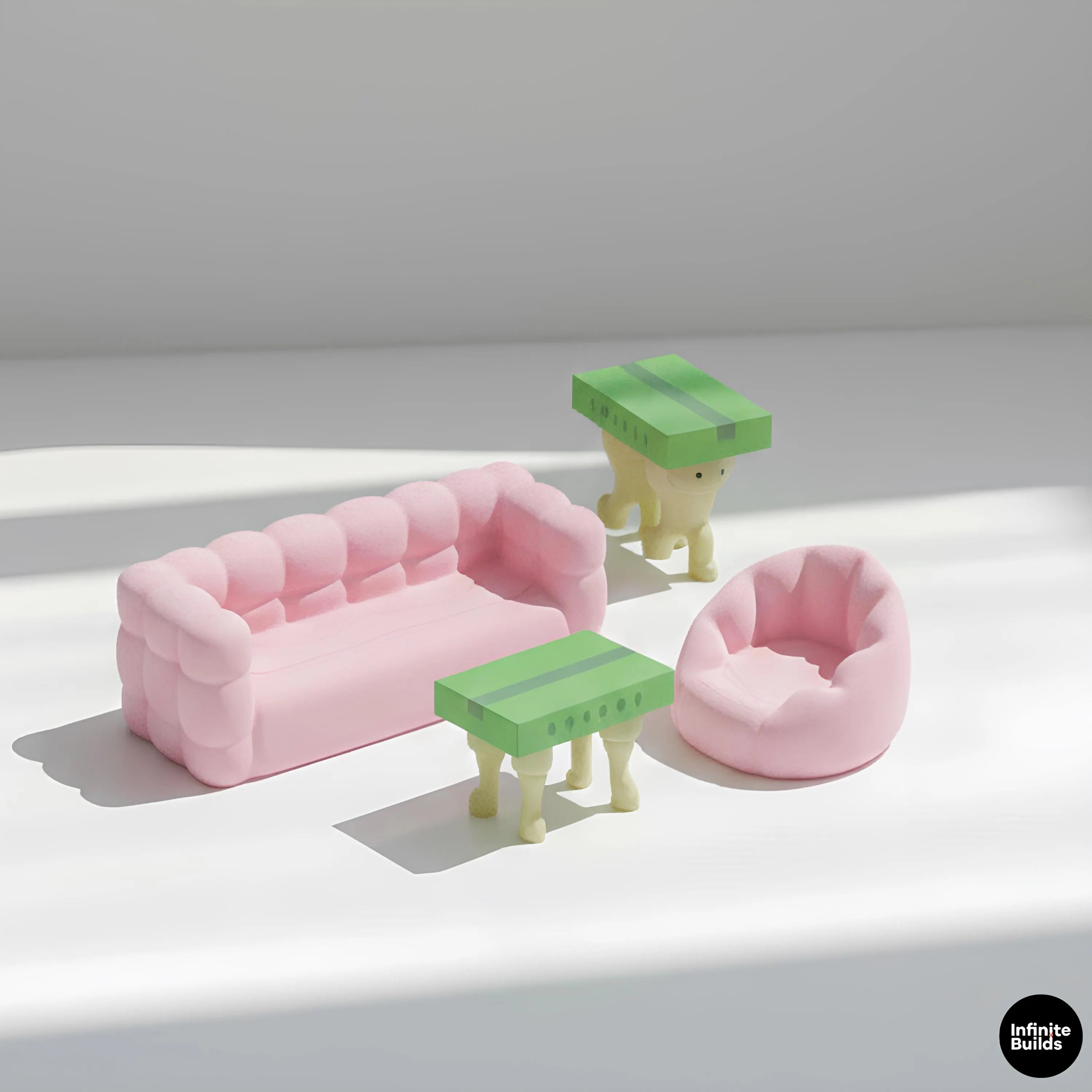 Mini Smiski Furniture Sofa & Bean Bag Set | Smiski Sofa Set Single & Long Couch | Desk Display Size | 3D Printed Decor | Cozy Minimal Style | Gift for Figure Collectors
