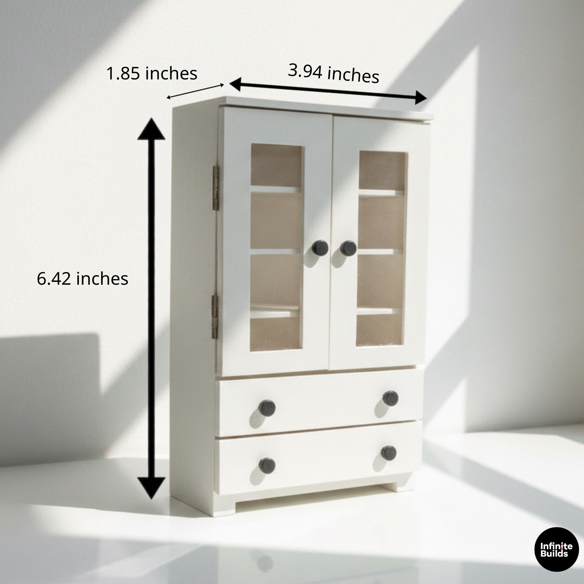 Miniature Double Door Cupboard | 1:12 Scale 3D Printed Cabinet | Dollhouse Storage Furniture | Desk Decor | Gift for Collectors