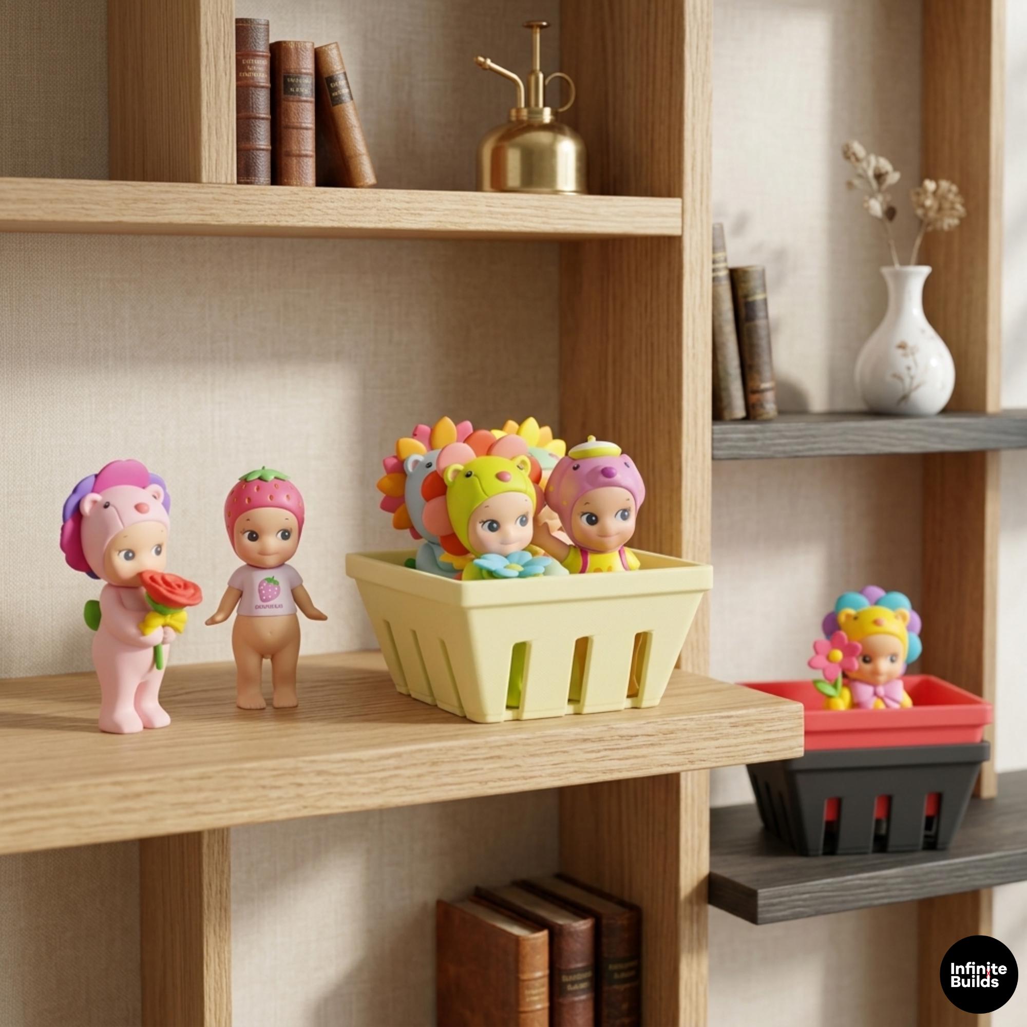 Set of 2 Mini Basket Display | 3D Printed PLA | Sonny Angel Hippers Basket | Cute Storage Decor | Dollhouse Miniature | Gift for Collectors