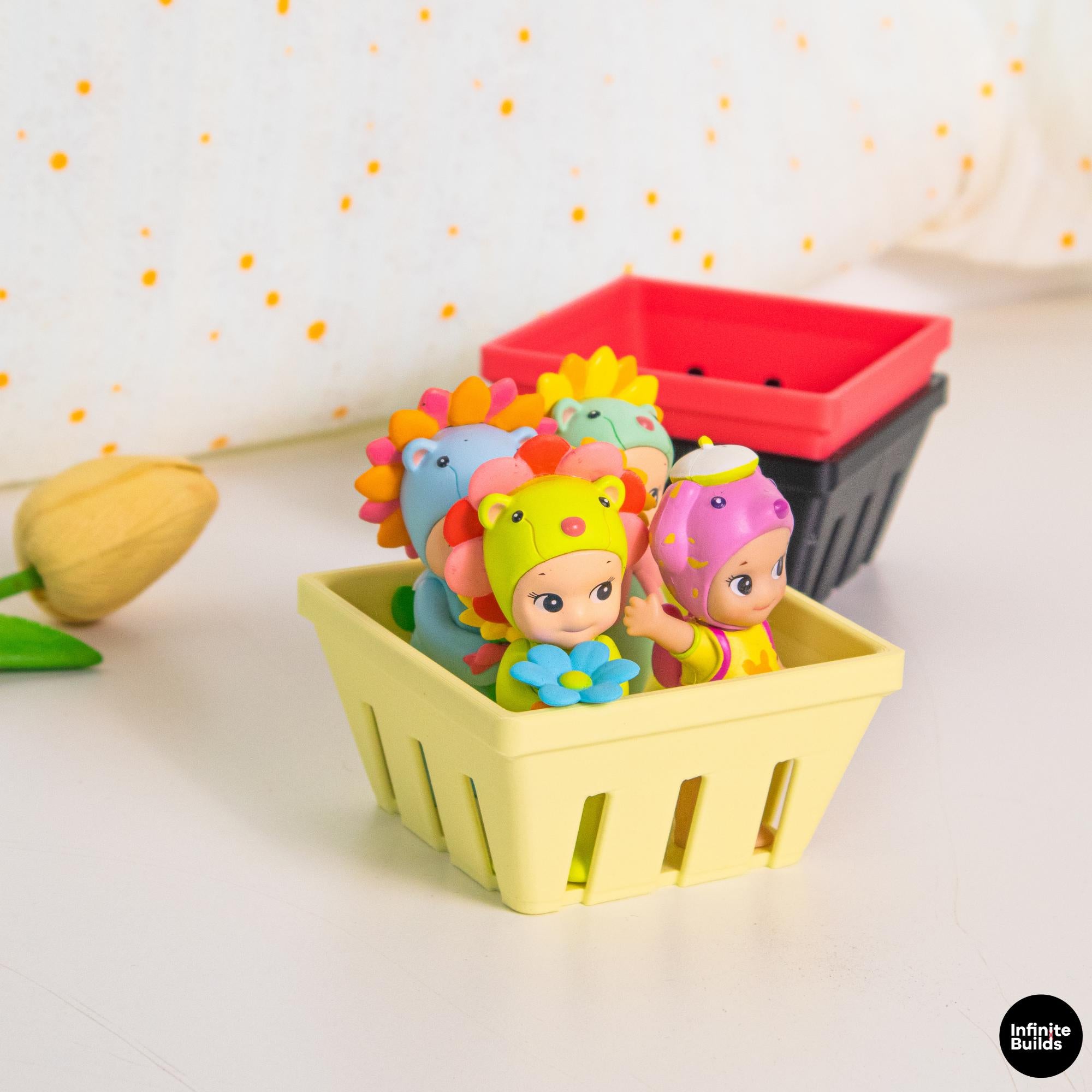 Set of 2 Mini Basket Display | 3D Printed PLA | Sonny Angel Hippers Basket | Cute Storage Decor | Dollhouse Miniature | Gift for Collectors