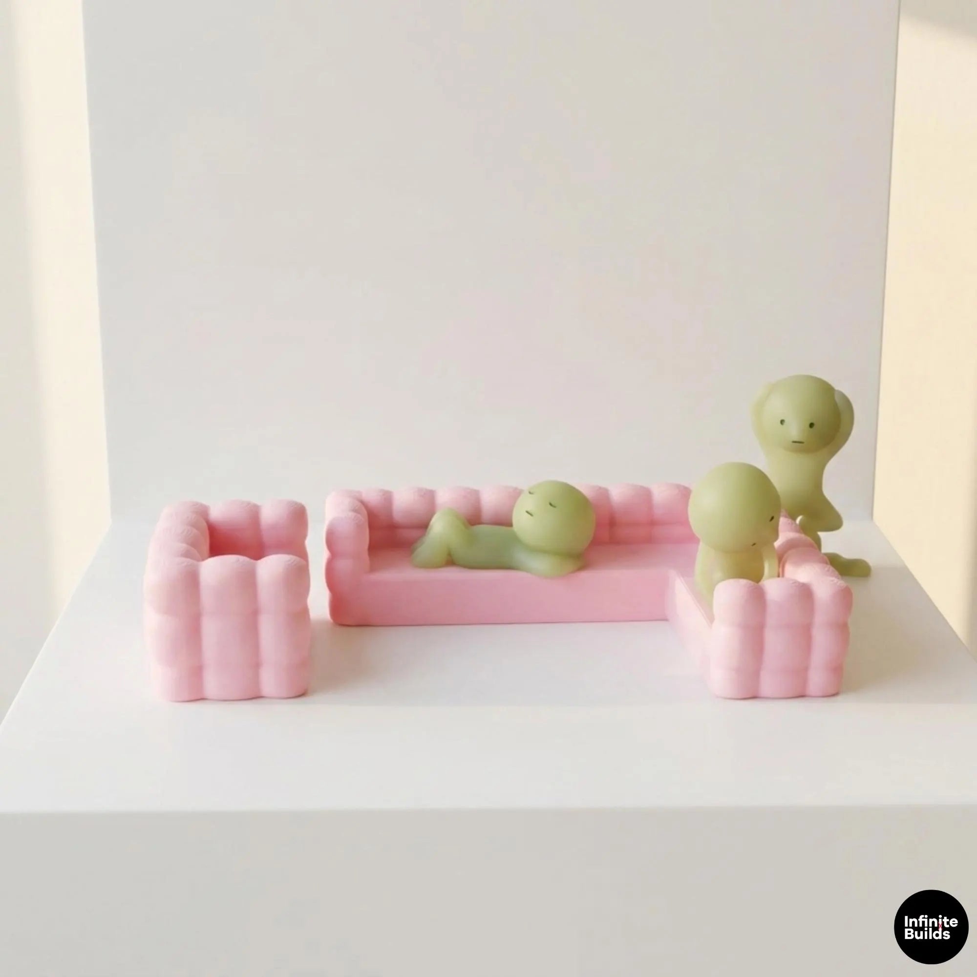 Smiski Sofa Set Single & Long Couch | Mini Furniture Display | Kawaii Desk Decor | Smiski Furniture | Collector Gift