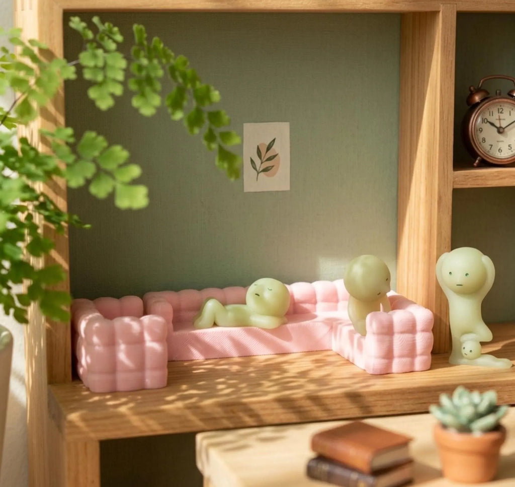 Smiski Sofa Set Single & Long Couch | Mini Furniture Display | Kawaii Desk Decor | Smiski Furniture | Collector Gift