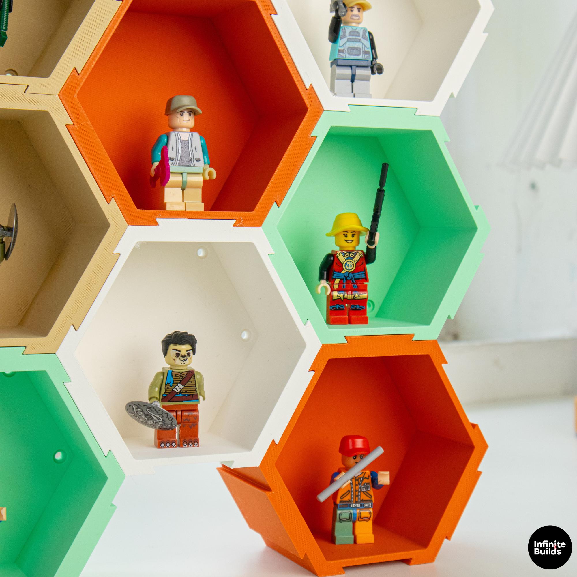 Lego Figurine Honeycomb Shelf | Modular Hexagon Display Shelf | Toy Figure Storage | Desk Decor for Mini Collectibles | Gift for Collectors