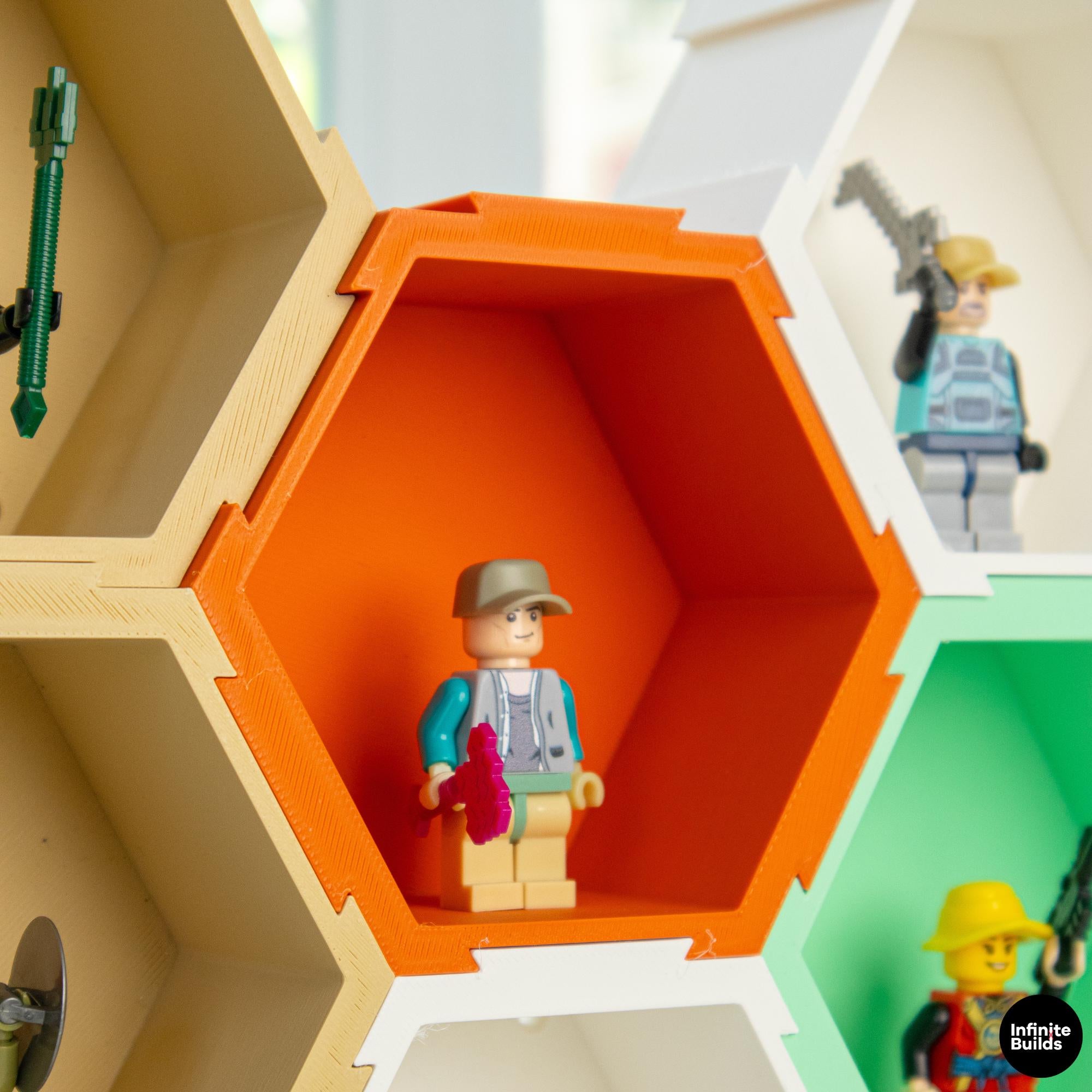 Lego Figurine Honeycomb Shelf | Modular Hexagon Display Shelf | Toy Figure Storage | Desk Decor for Mini Collectibles | Gift for Collectors