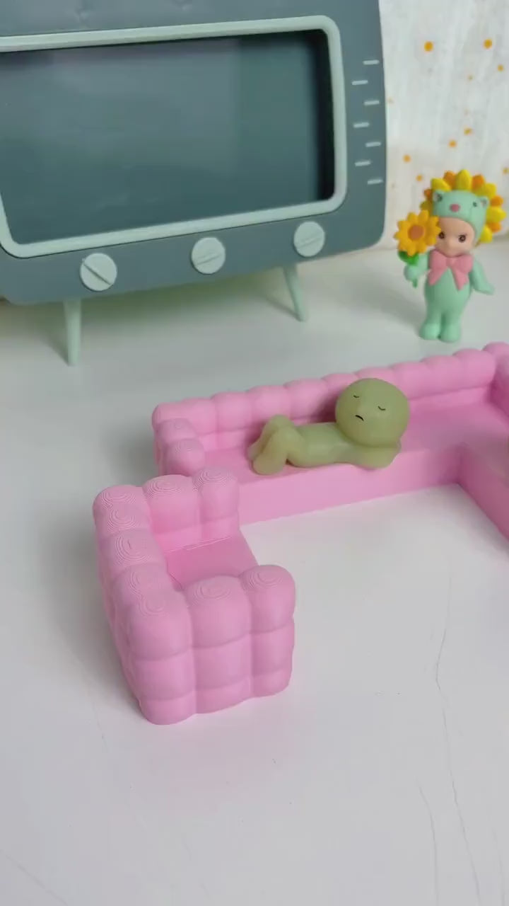 Smiski Sofa Set Single & Long Couch | Mini Furniture Display | Kawaii Desk Decor | Smiski Furniture | Collector Gift
