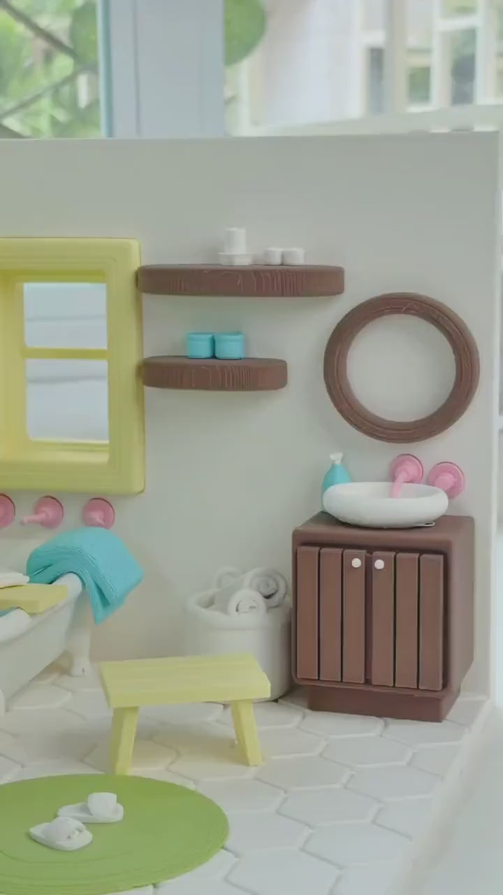 Smiski Bathroom DIY Miniature Kit 1:12 | Dollhouse Bathroom Scene | Mini Room Box Decor | Tiny Bathroom Display | Gift for Collectors