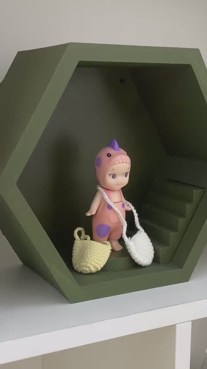 Hexagon Wall Shelf for Smiski & Sonny Angel | Modular Mini Figure Display with Stair or Table | Minimalist Wall Decor