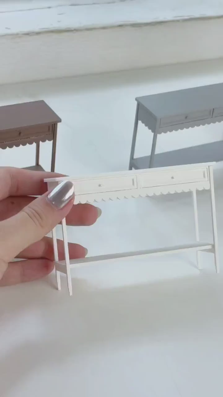 Miniature Console Table 1:12 Scale | Dollhouse Entry Table | Tiny Farmhouse Shelf Cabinet | Dollhouse Furniture Decor