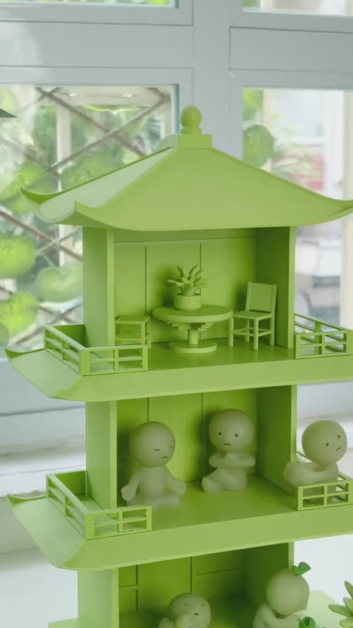 Smiski Tea House Shelf | Mini Japanese Pagoda Display | Dollhouse Decor | Desk Shelf for Mini Figures | Gift for Collectors